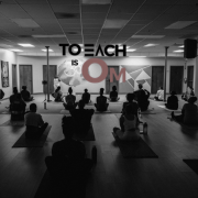 Lisa Collins leading a group yoga session